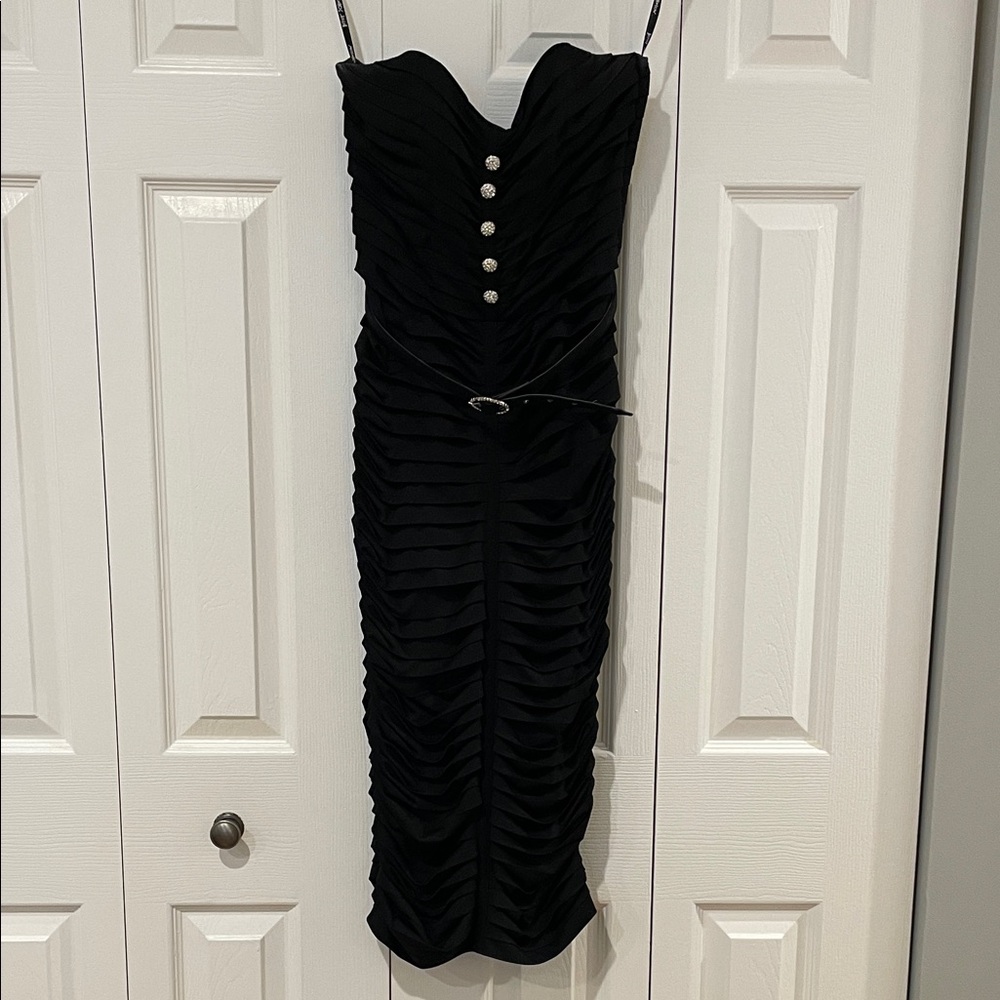 Perfect for NYE! Betsey Johnson Black Strapless Ruched Dress